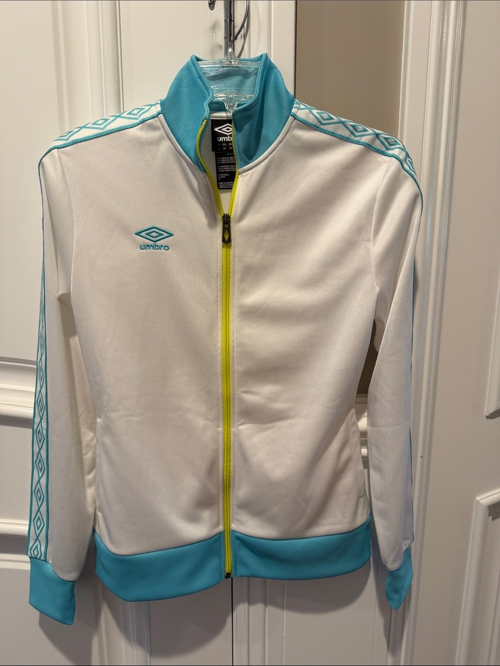 Umbro White and Teal Track Jacket with Yellow Zip